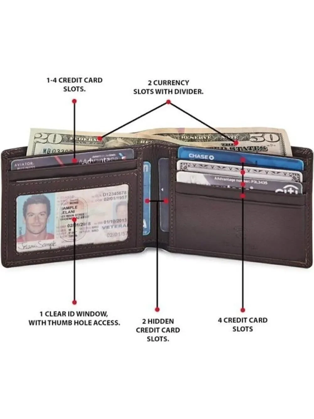 Genuine Leather Men's Wallet RFID Blocking Slim Carry Bag Pocket Thin BROWN NEW